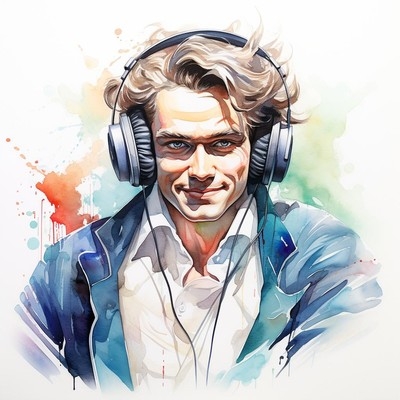 Beethoven with headphones, training to know a piece when he hears it.