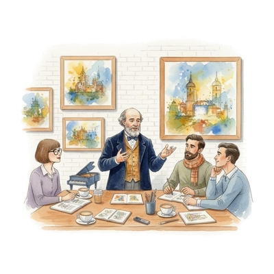 Mussorgsky presenting a listen guide for his Pictures at an Exhibition's IX. The Hut on Fowl's Legs (Baba Yaga)