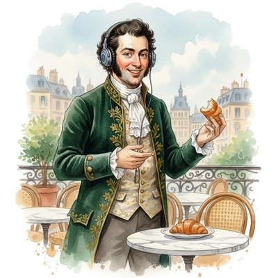 Rossini presenting the backstory of his The Barber of Seville Overture